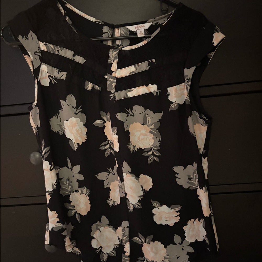 Candie's Black and Cream Floral Blouse